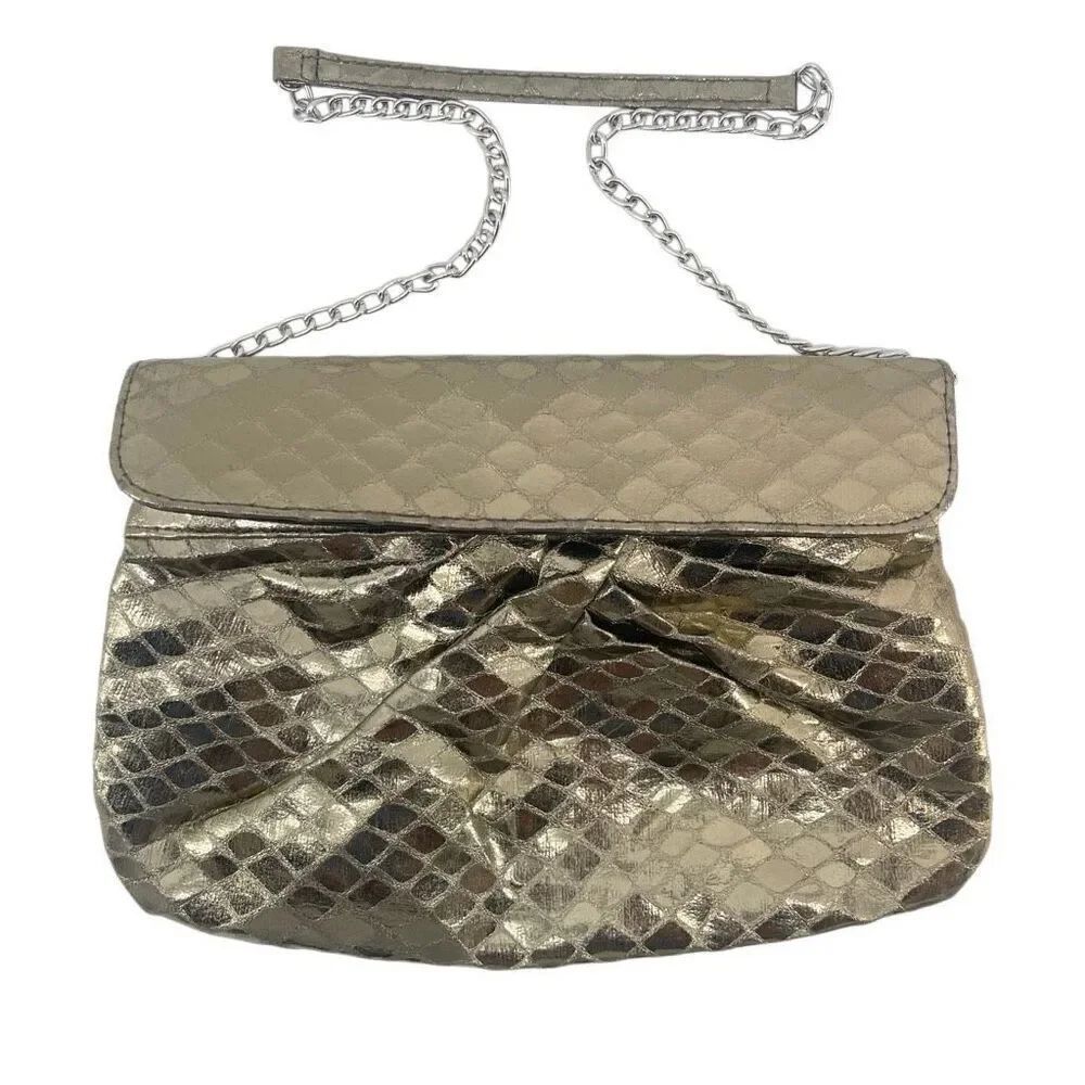 Soft Gold Metallic Faux Leather Shoulder Bag – Convertible Clutch, Holiday Glam